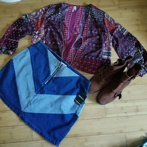 New Forever 21+ Plus Size Denim Chevron Mini Skirt